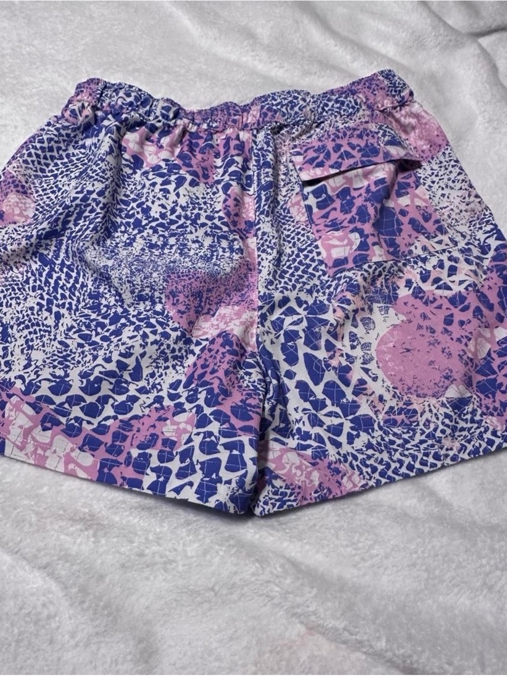 Abstract Pink & Blue Athletic Shorts with Elastic Waist